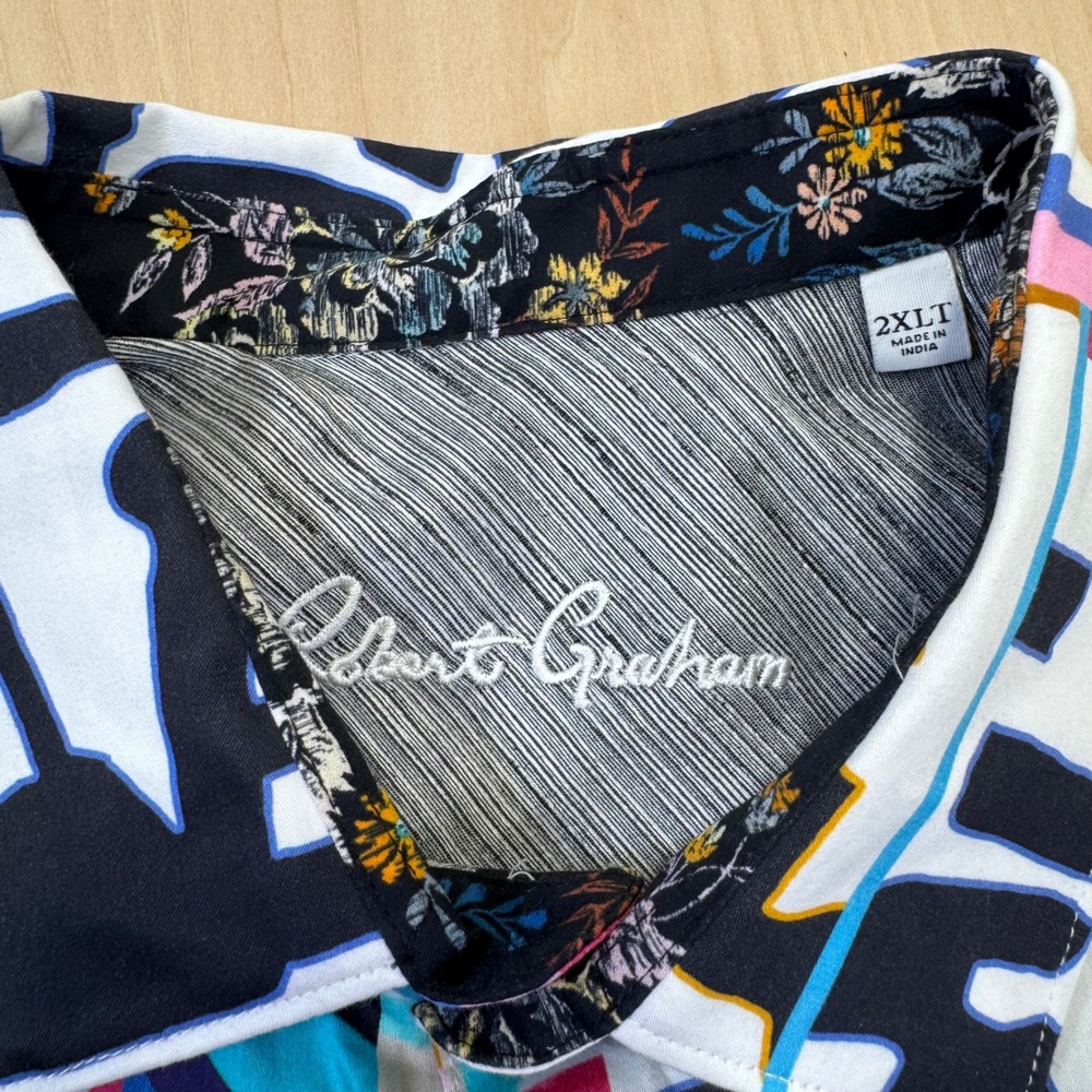 Robert Graham Far Out 2XLT Mens Geometric Abstract Short‎ Sleeve Button Up Shirt - Picture 4 of 6